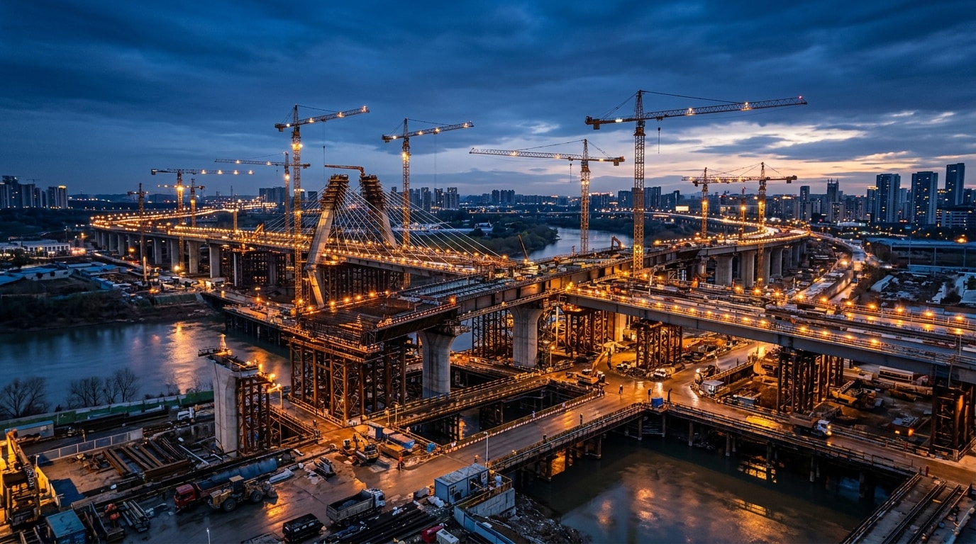 Civil engineering infrastructure at dusk